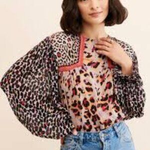 ANTHROPOLOGIE Bl^nk London Joelle Leopard Peasant Blouse